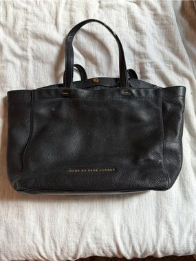 Marc Jacobs Black Pebbled Leather Tote with Gold Logo